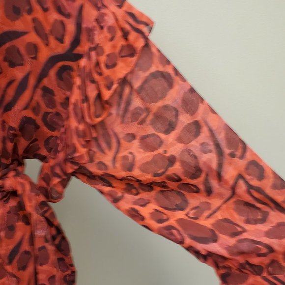 IRO Linger Leopard Print Ruffles Wrap Dress Sz 38 US 6 NWT - Picture 6 of 16